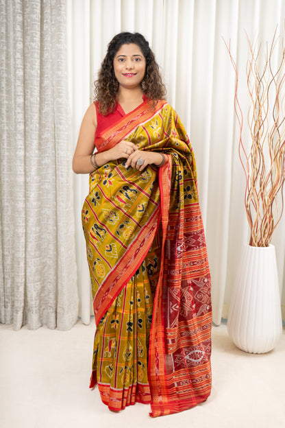 Nabakothi Khandua Silk Saree: Henna Gold