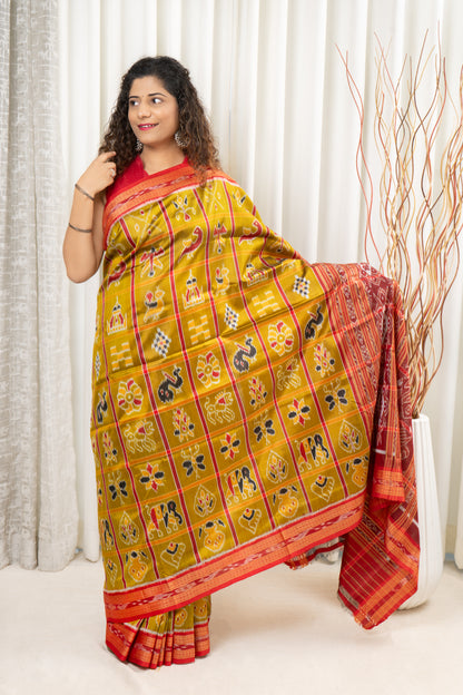 Nabakothi Khandua Silk Saree: Henna Gold