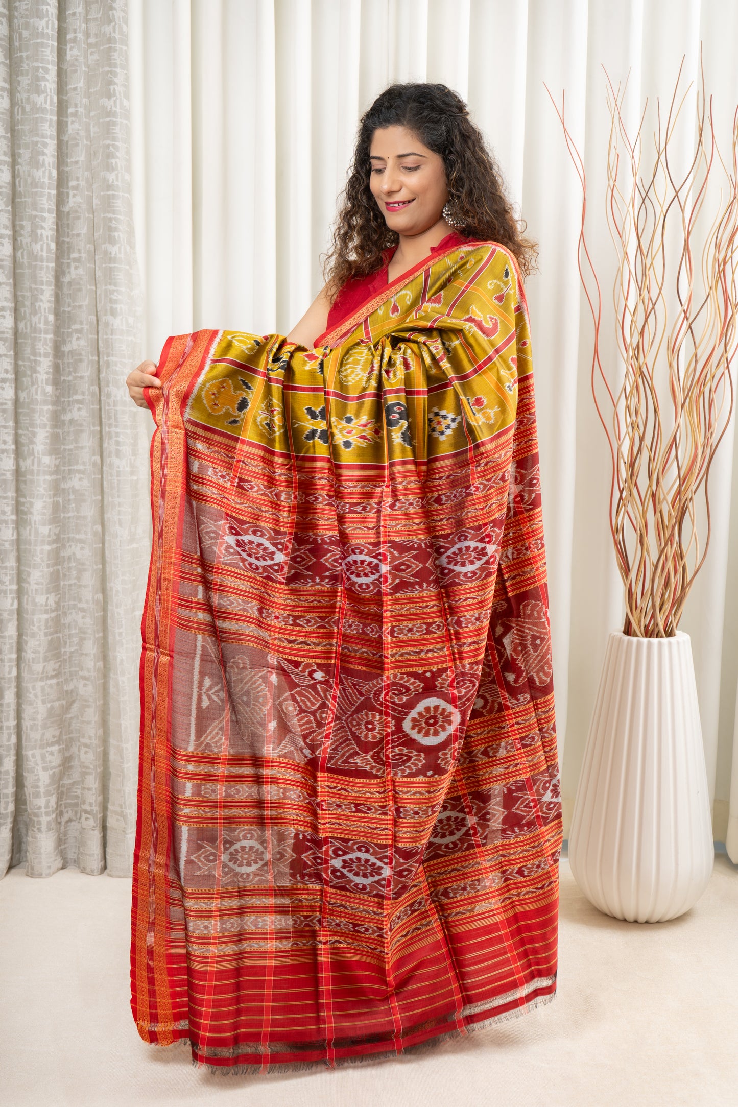 Nabakothi Khandua Silk Saree: Henna Gold