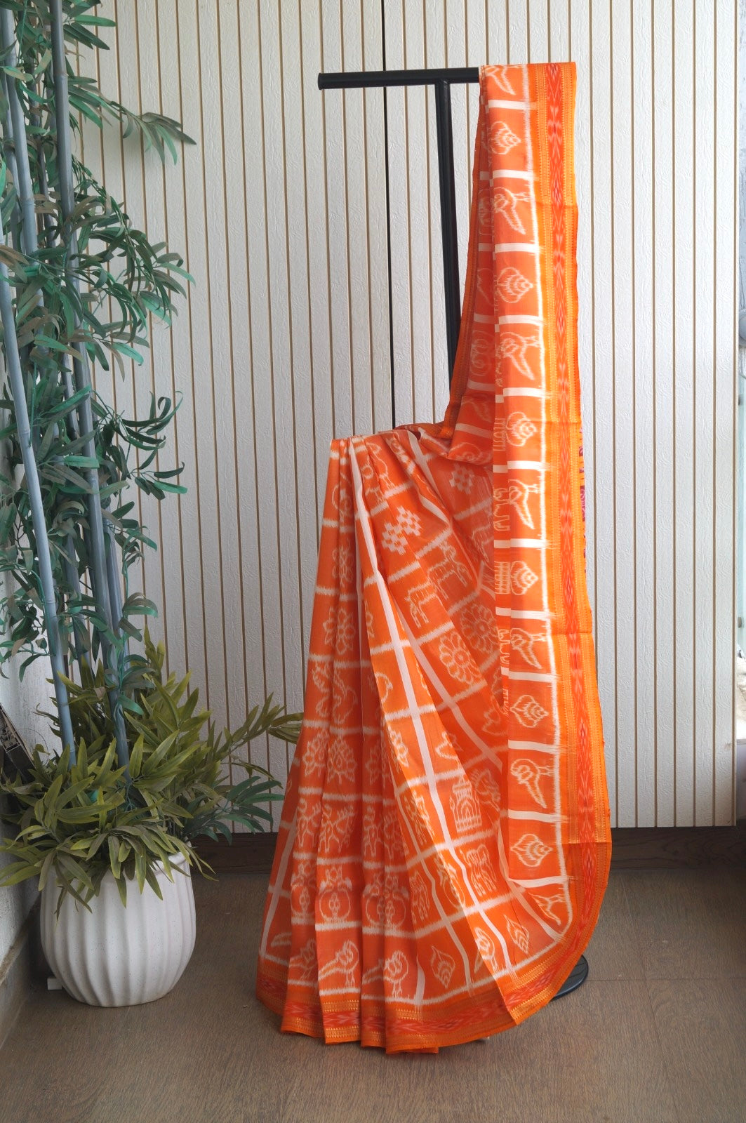 Nabakothi Khandua Pure Silk Saree- Shot Orange