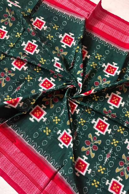 Sambalpuri Pure Cotton Saree - Bottle Green
