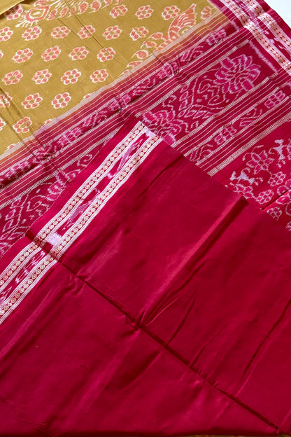 Odisha Ikkat Khandua Cotton Saree-  Khaki