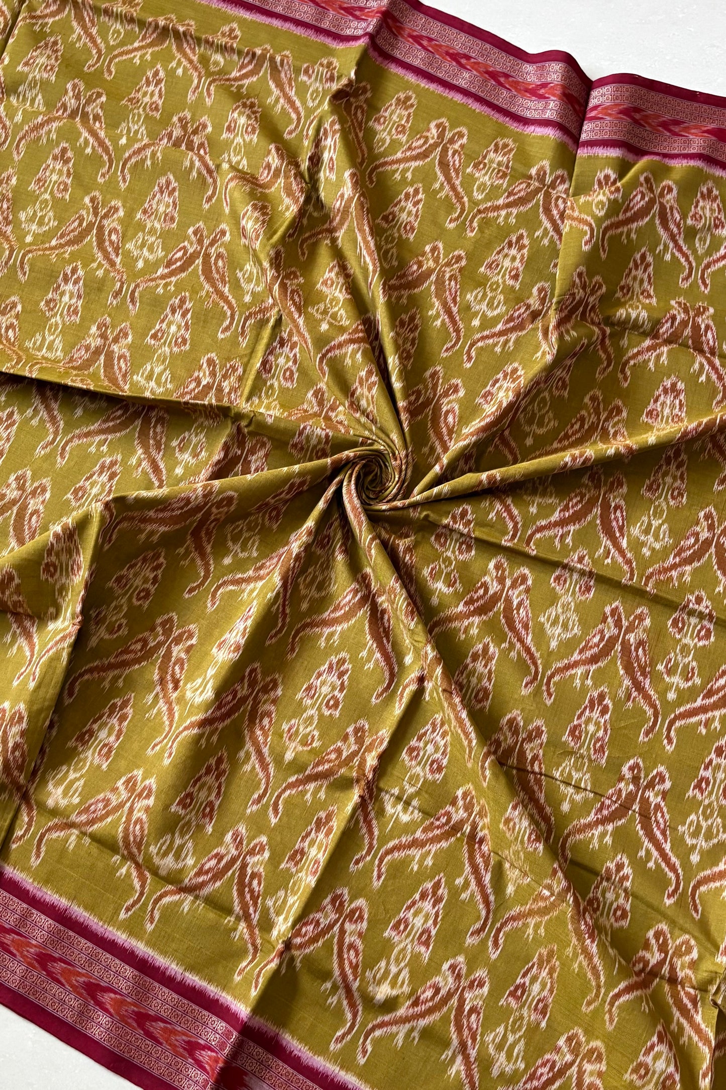 Odisha Ikkat Khandua Cotton Saree-  Mehendi Green