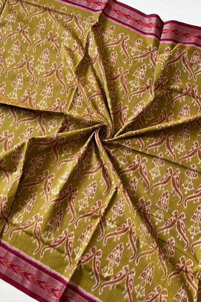 Odisha Ikkat Khandua Cotton Saree-  Mehendi Green