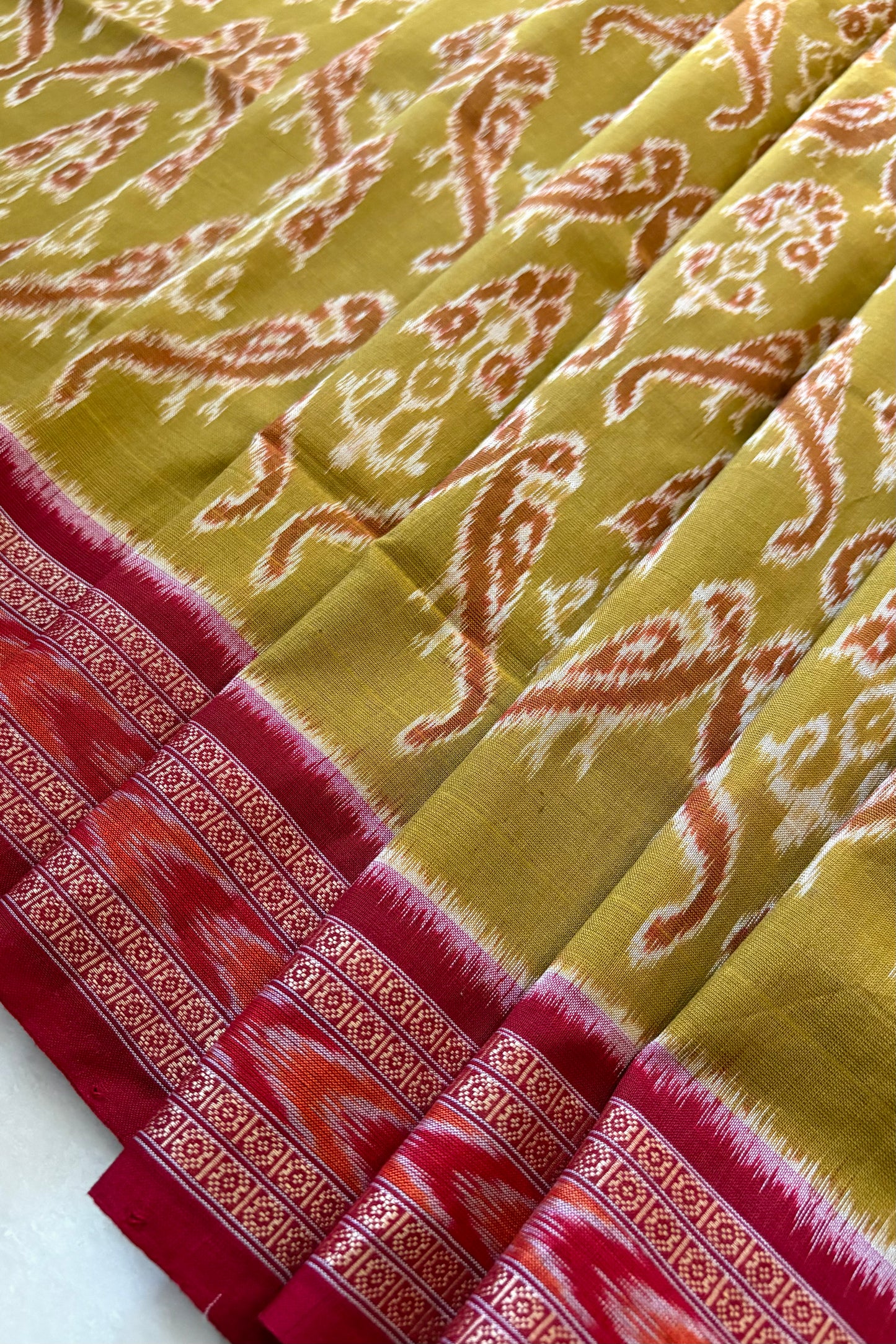 Odisha Ikkat Khandua Cotton Saree-  Mehendi Green