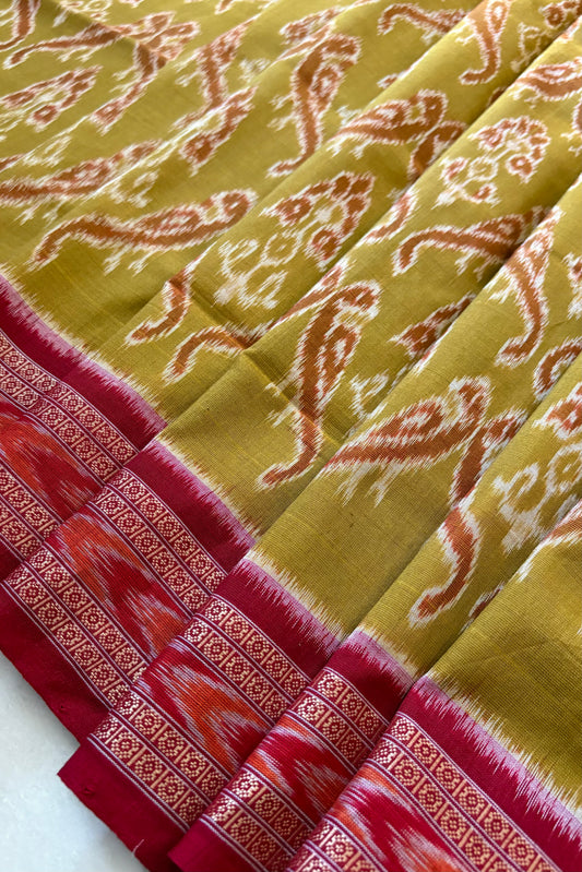 Odisha Ikkat Khandua Cotton Saree-  Mehendi Green