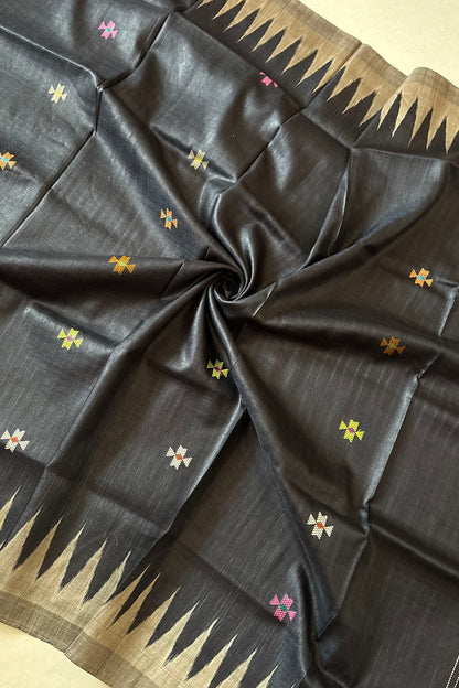 Gopalpur Tussar Silk Saree- Charcoal Black