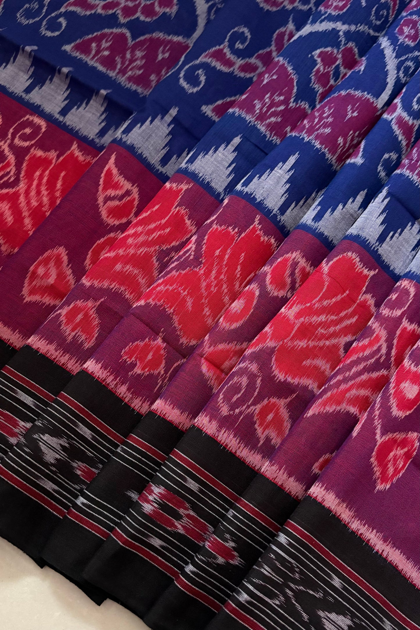 Odisha Ikkat Khandua Cotton Saree - Deep Navy Blue