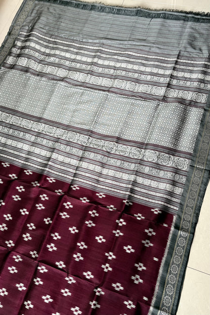 Exclusive Odisha Ikkat Jalla Work Pure Silk Saree - Burgundy