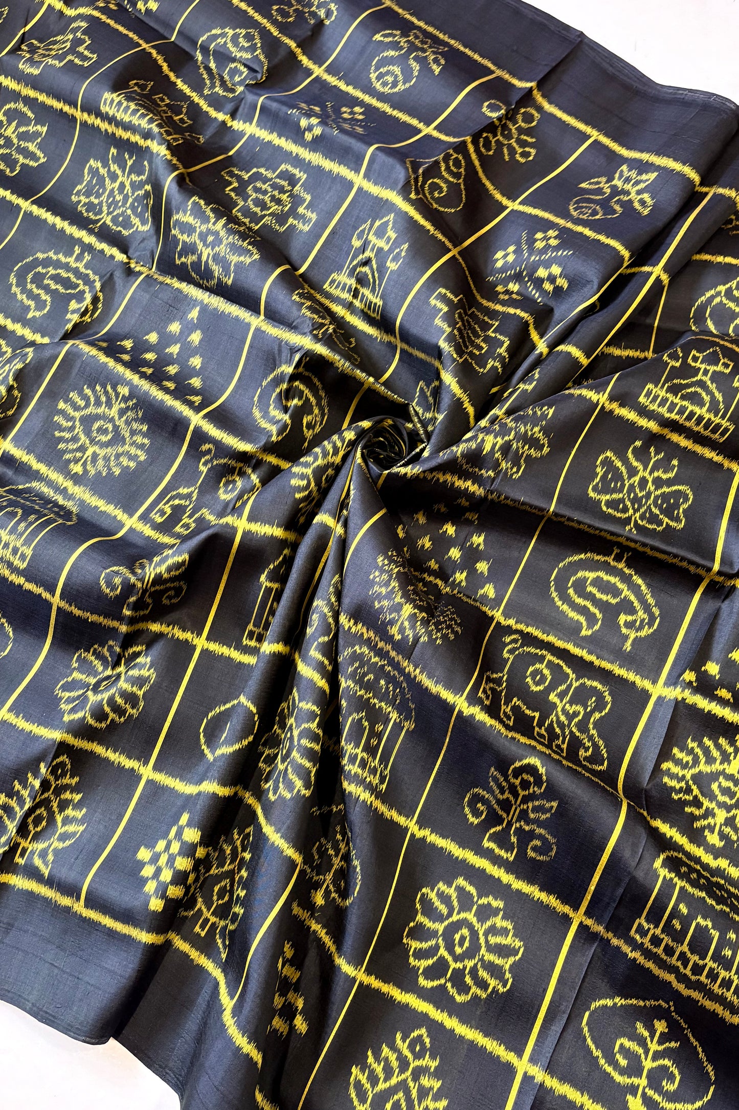 Exclusive Odisha Ikkat Nabakothi Pure Silk Saree- Black