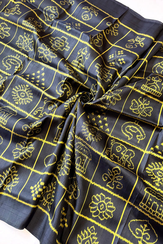 Exclusive Odisha Ikkat Nabakothi Pure Silk Saree- Black