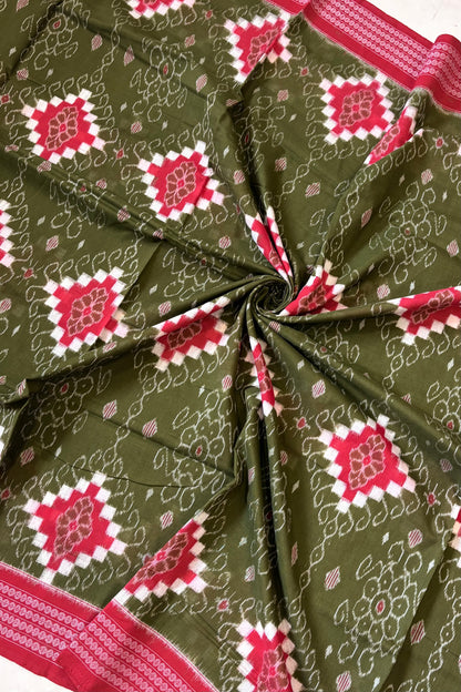 Sambalpuri Pure Cotton Saree - Mehendi Green