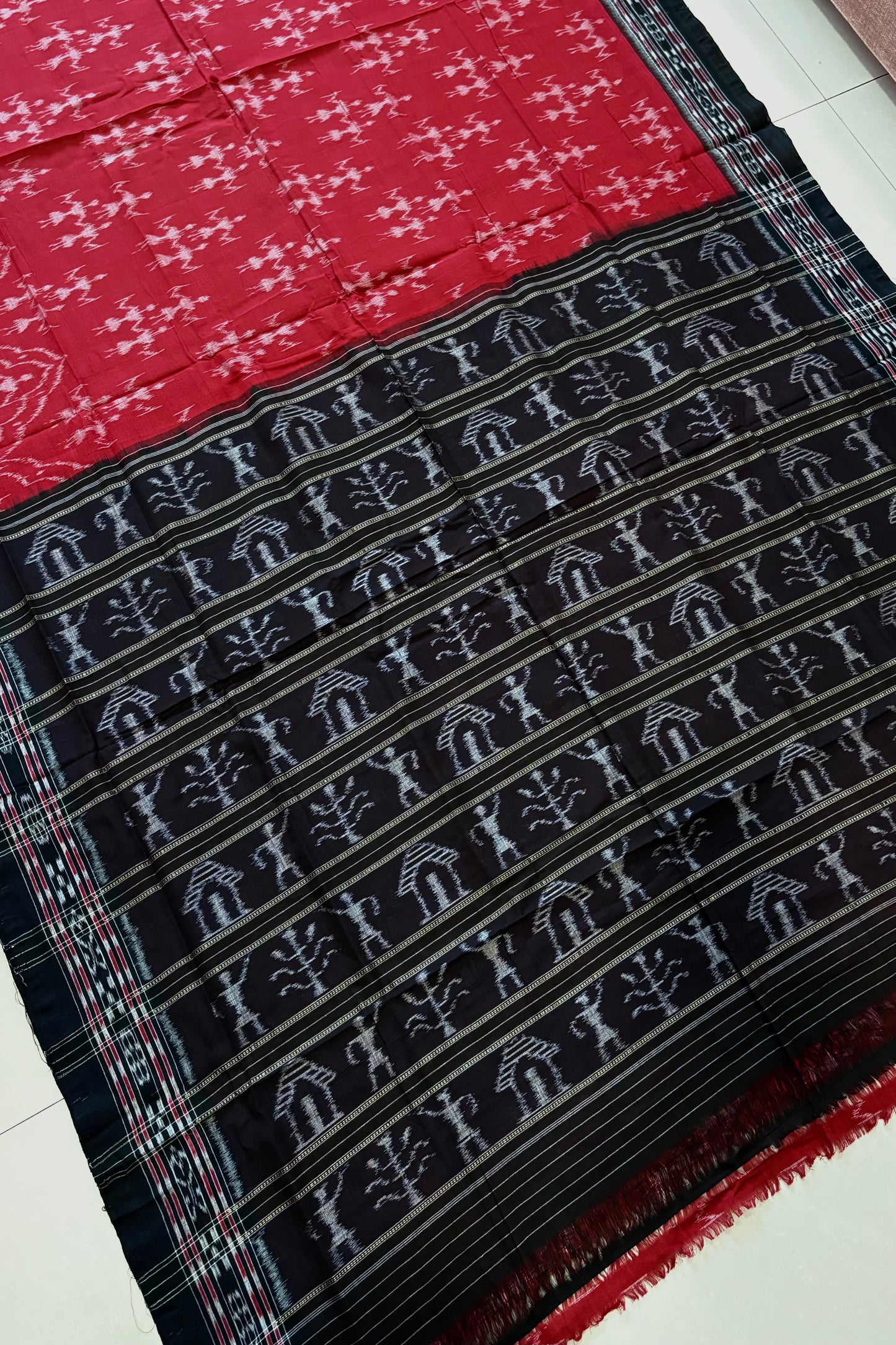 Odisha Ikkat Khandua Cotton Saree - Deep Red