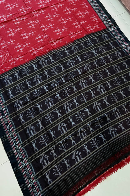 Odisha Ikkat Khandua Cotton Saree - Deep Red