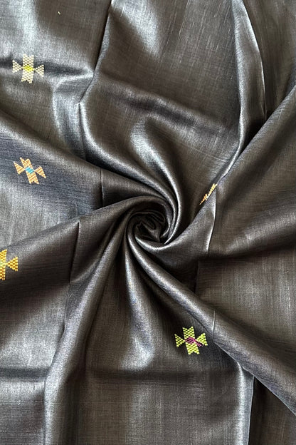 Gopalpur Tussar Silk Saree- Charcoal Black