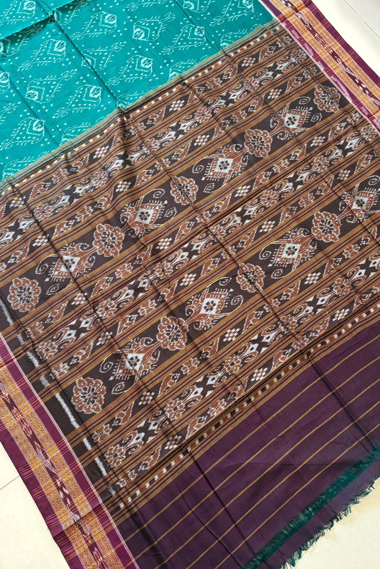 Odisha Ikkat Khandua Cotton Saree - Rama Green