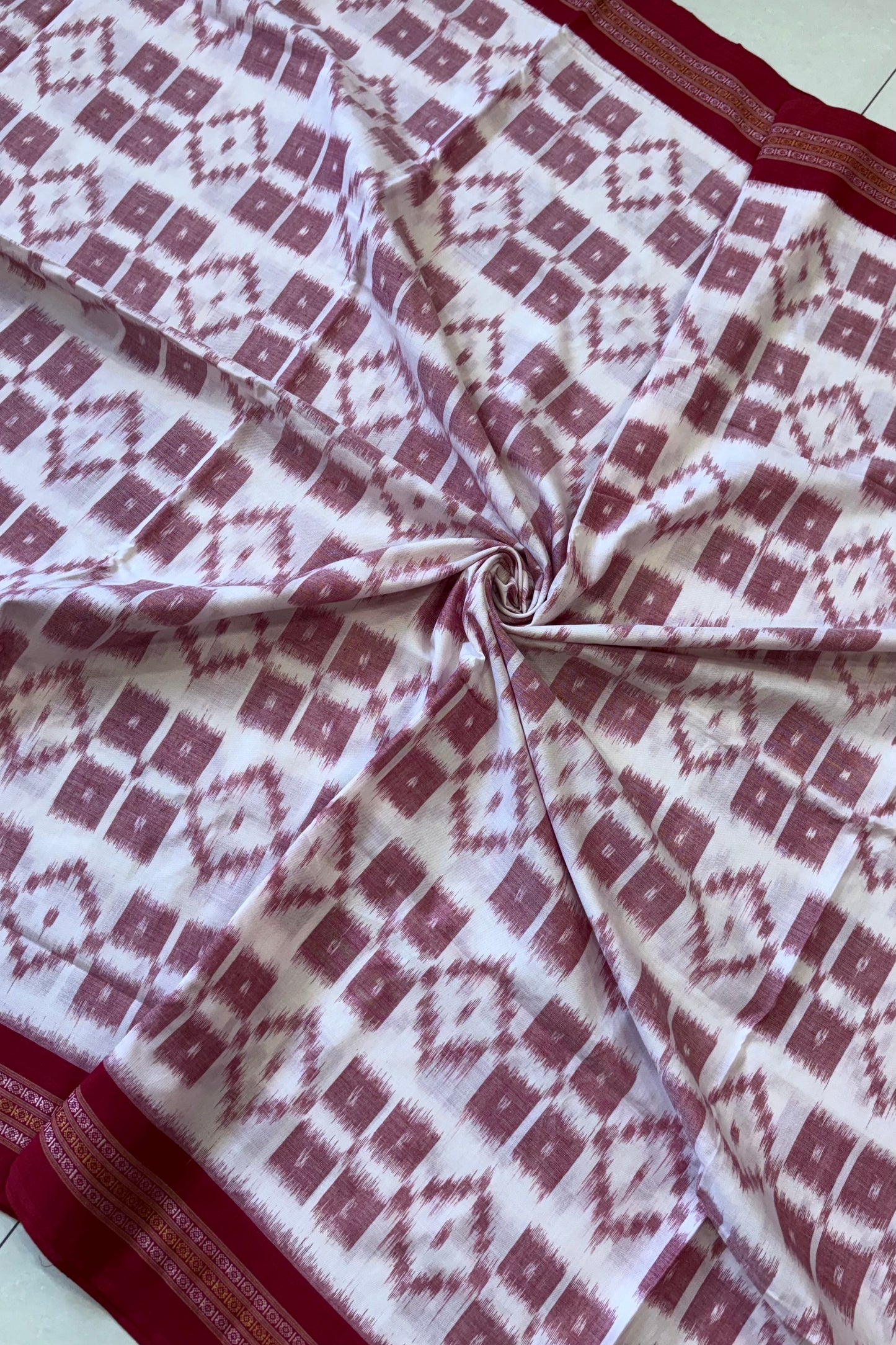 Nuapatna Khandua Cotton Saree - White & Red