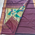 Load image into Gallery viewer, Cotton Paithani Saree With Peacock Pallu- Dark Maroon
