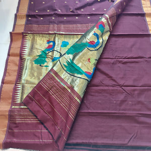 Cotton Paithani Saree With Peacock Pallu- Dark Maroon