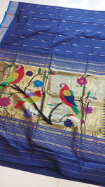 Load image into Gallery viewer, Cotton Paithani Saree With Parrot Pallu-Ink Blue
