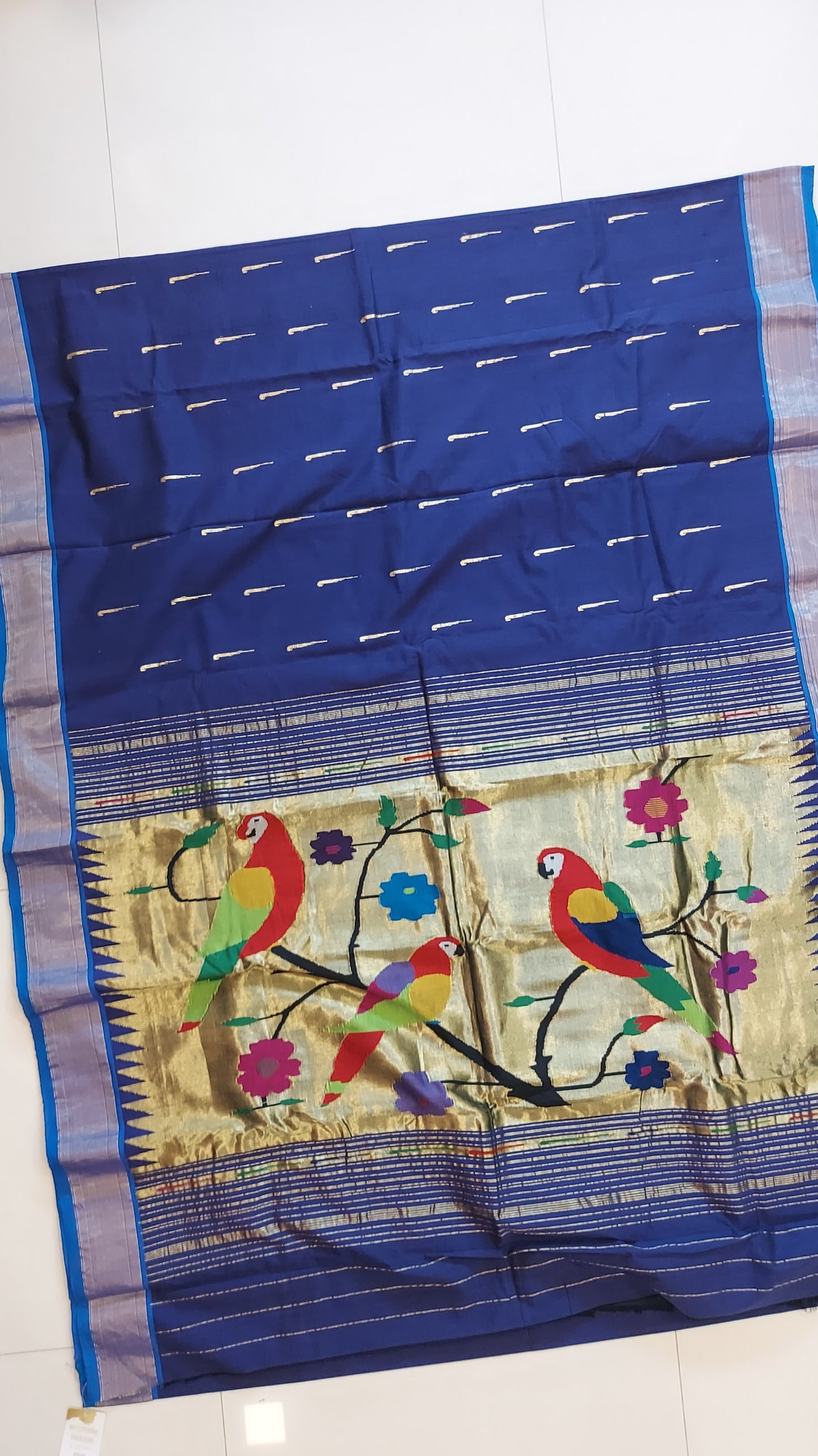 Cotton Paithani Saree With Parrot Pallu-Ink Blue