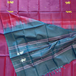 Load image into Gallery viewer, Handwoven Banana Pith Silk Saree- Shot Wine &amp; Teal
