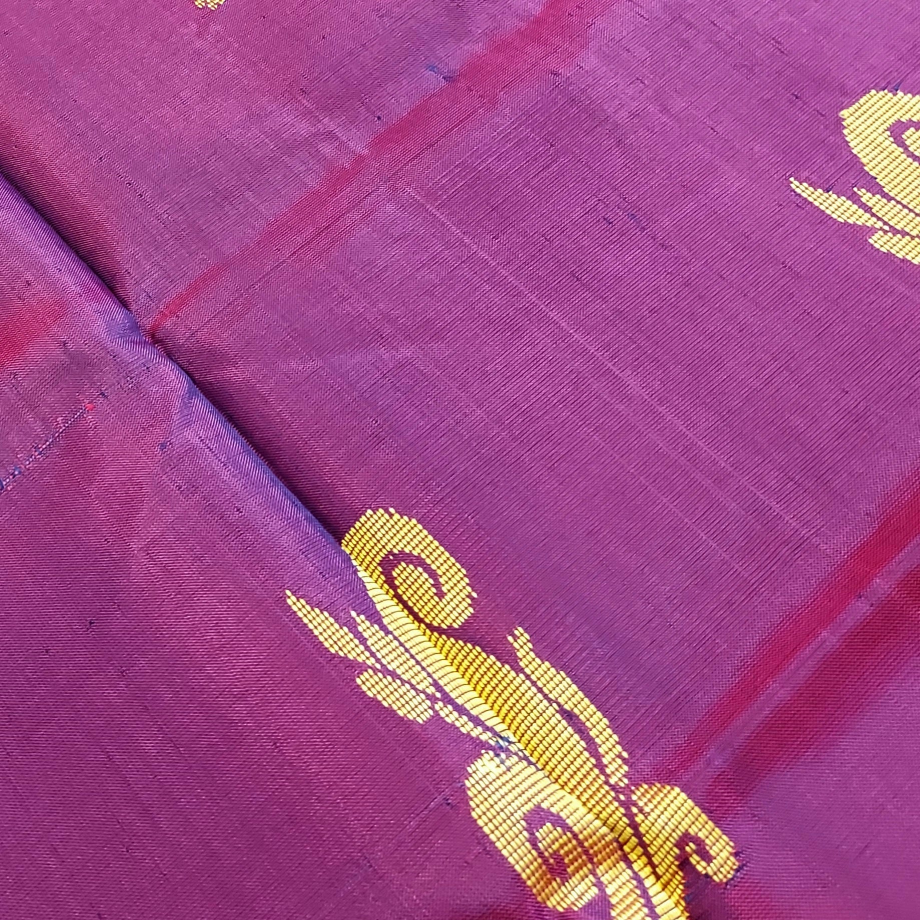 Handwoven Banana Pith Silk Saree- Shot Wine & Teal