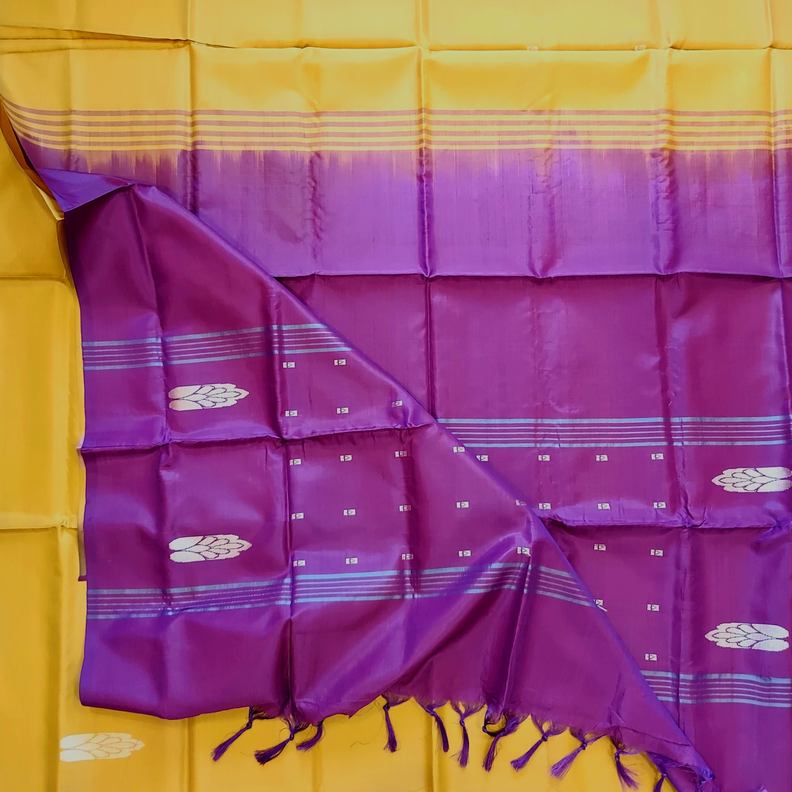 Handwoven Banana Pith Silk Saree- Mustard & Burgundy