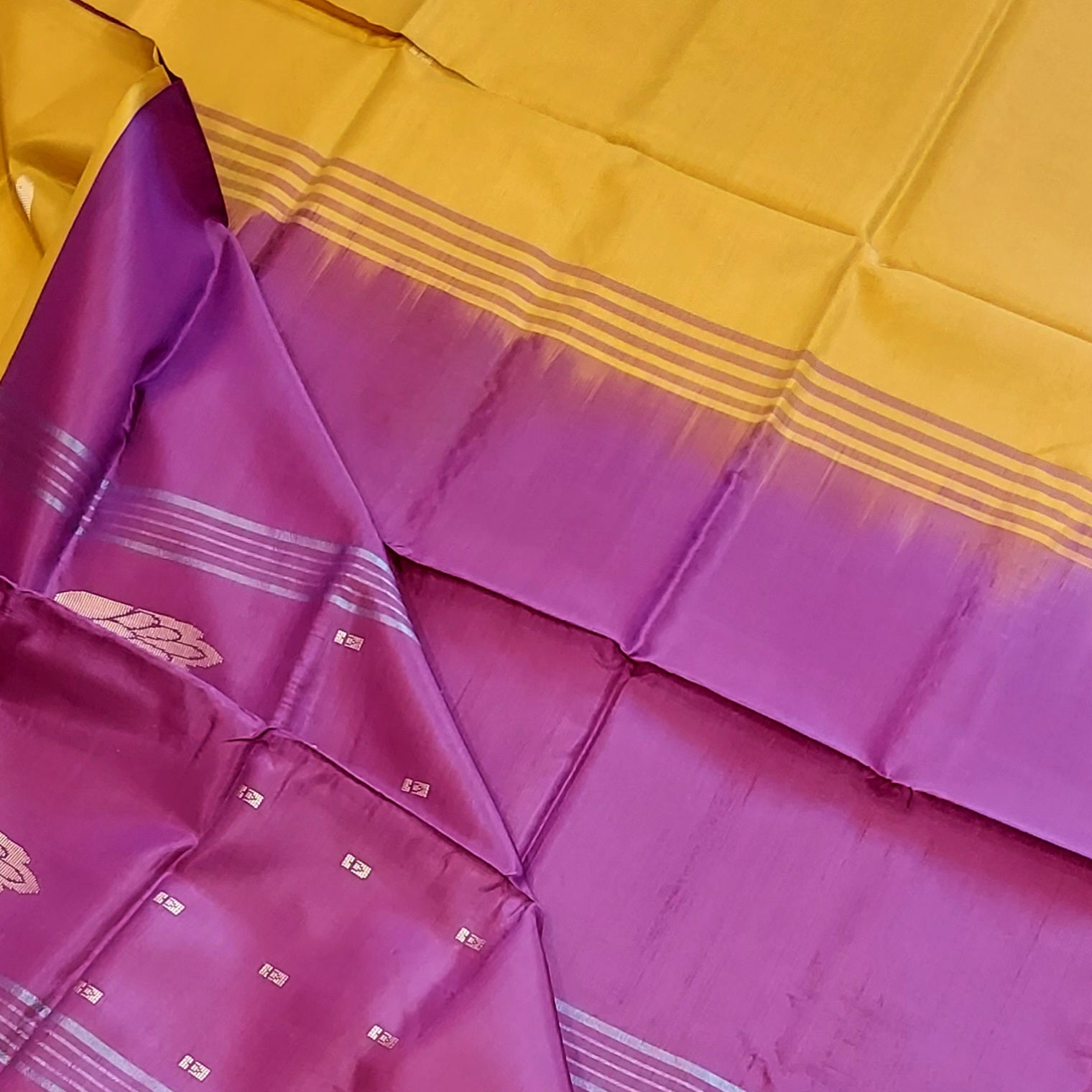 Handwoven Banana Pith Silk Saree- Mustard & Burgundy