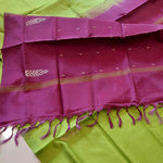 Load image into Gallery viewer, Handwoven Banana Pith Silk Saree- Green &amp; Wine
