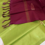 Load image into Gallery viewer, Handwoven Banana Pith Silk Saree- Green &amp; Wine
