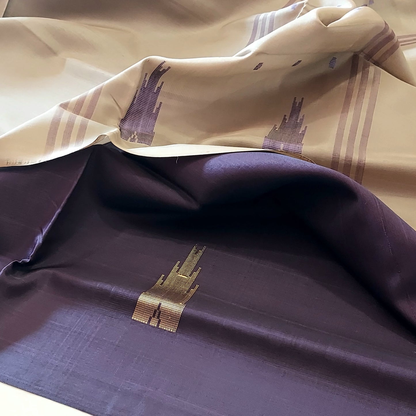 Handwoven Banana Pith Silk Saree- Shot Purple & Tussar