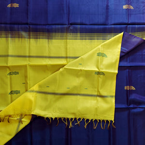 Handwoven Banana Pith Silk Saree- Purple-Blue & Yellow