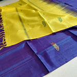 Load image into Gallery viewer, Handwoven Banana Pith Silk Saree- Purple-Blue &amp; Yellow
