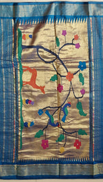 Load image into Gallery viewer, Cotton Paithani Saree With Deer Pallu- Blue
