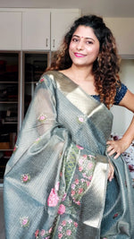 Load image into Gallery viewer, Embroidered Tissue Kota Saree-Green
