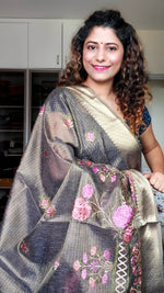 Load image into Gallery viewer, Embroidered Tissue Kota Saree-Dark Brown
