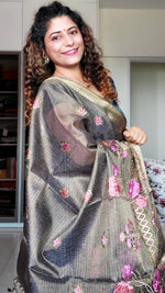 Load image into Gallery viewer, Embroidered Tissue Kota Saree-Dark Brown
