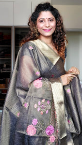 Embroidered Tissue Kota Saree-Dark Brown