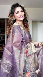 Load image into Gallery viewer, Embroidered Tissue Kota Saree-Purple
