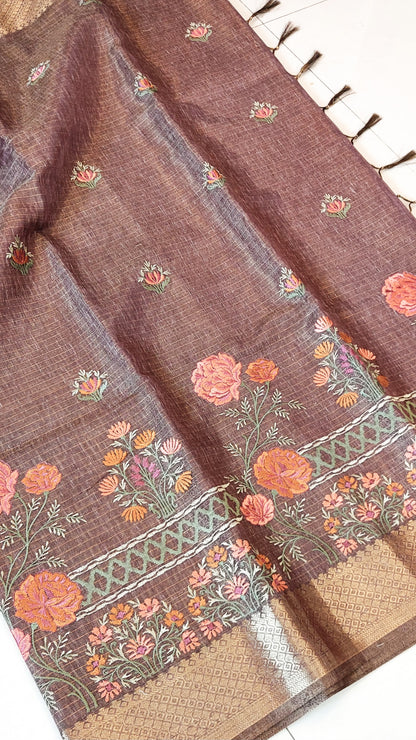 Embroidered Tissue Kota Saree-Purple