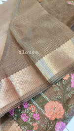 Load image into Gallery viewer, Embroidered Tissue Kota Saree-Brown
