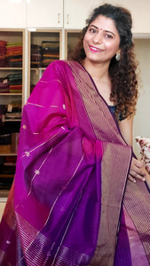 Maheshwari Silk Cotton Ombre Saree - Pink-Purple