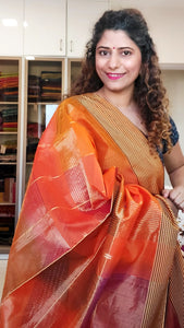 Maheshwari Silk Cotton Ombre Saree - Orange