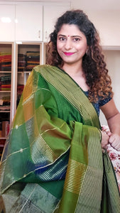 Maheshwari Silk Cotton Ombre Saree - Henna Green