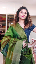 Load image into Gallery viewer, Maheshwari Silk Cotton Ombre Saree - Henna Green
