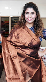 Load image into Gallery viewer, Pure Tissue Mulmul Handwoven Saree - Black Copper
