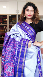 Load image into Gallery viewer, Pasapali Border Khandua Silk Saree - Silver
