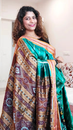 Load image into Gallery viewer, Odisha Ikkat Khandua Silk Saree - Sea Green
