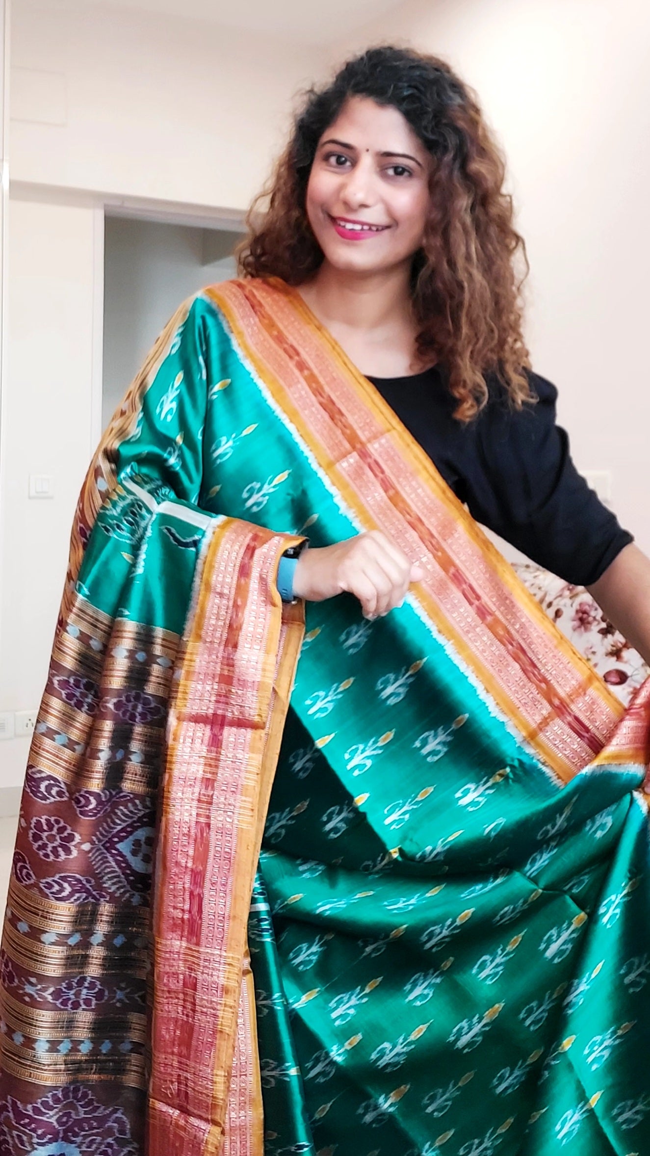 Odisha Ikkat Khandua Silk Saree - Sea Green